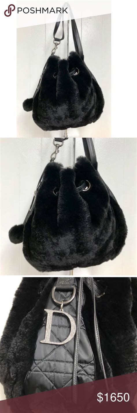 dior black rabbit fur satchel|Dior designer saddle bag.